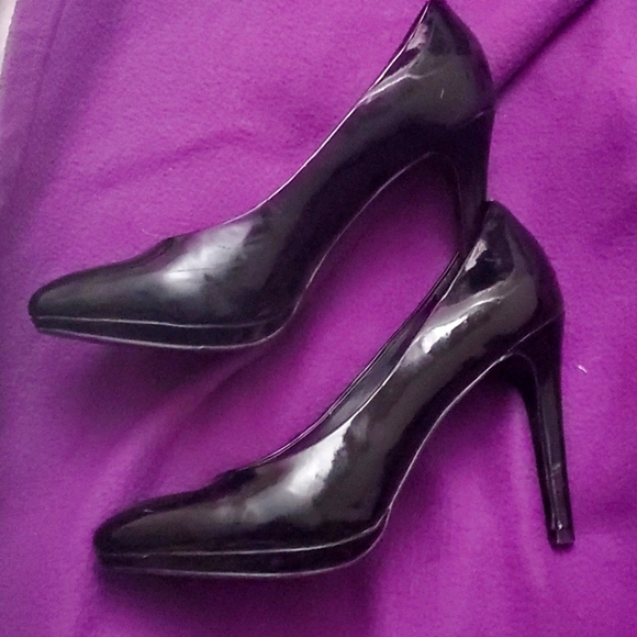 🔴Mossimo Sz 8 Black Patent Leather Heels👠 Silver Liming - Picture 2 of 13